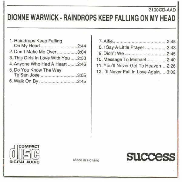 Dionne Warwick : Raindrops Keep Falling On My Head (CD, Comp)