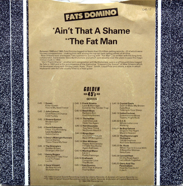 Fats Domino : Ain't That A Shame / The Fat Man (7", Single)