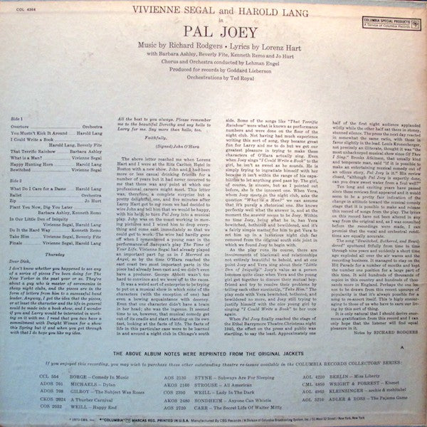 Rodgers & Hart : Pal Joey (LP, Album, Mono, RE)