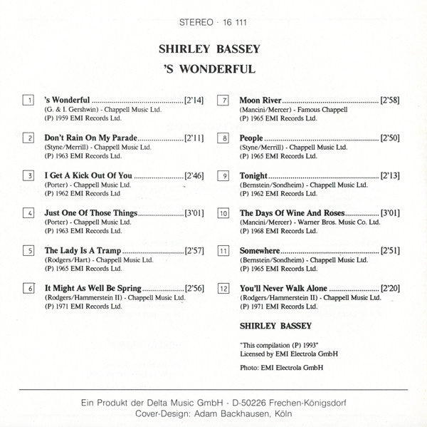 Shirley Bassey : 'S Wonderful (CD, Comp)