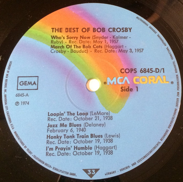 Bob Crosby Featuring  The Bob Cats* : The Best Of Bob Crosby Featuring The Bob Cats (2xLP, Comp)