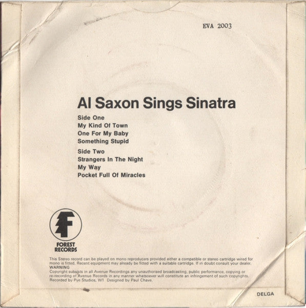 Al Saxon : Al Saxon Sings Sinatra (7")