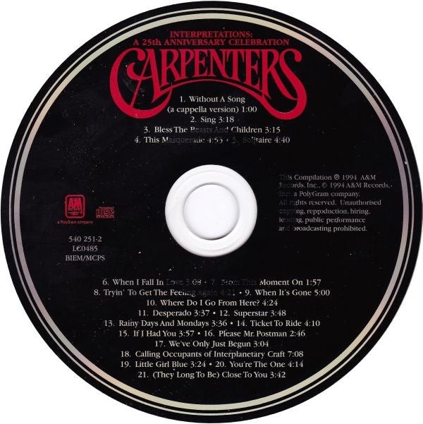 Carpenters : Interpretations: A 25th Anniversary Collection (CD, Comp, RM, RP)