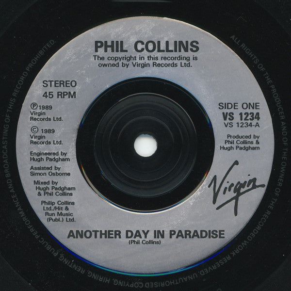 Phil Collins : Another Day In Paradise (7", Single, Sil)