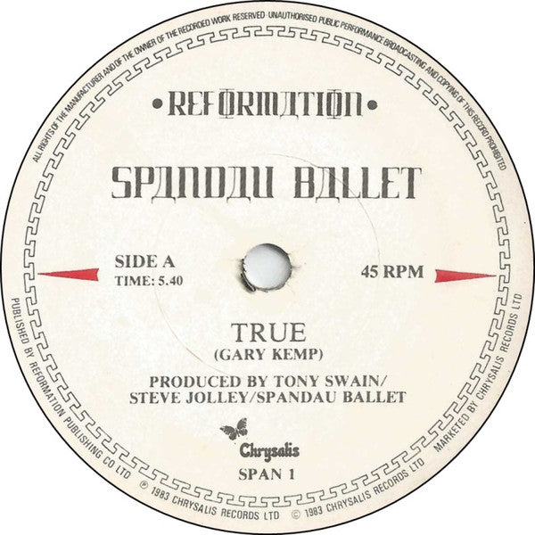 Spandau Ballet : True (7", Single, Gat)