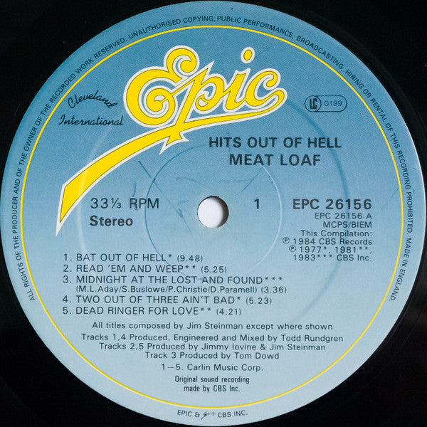 Meat Loaf : Hits Out Of Hell (LP, Comp)