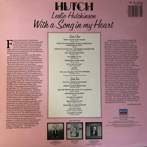 Leslie Hutchinson (2) : With A Song In My Heart (LP, Mono)