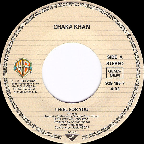 Chaka Khan : I Feel For You (7", Single)