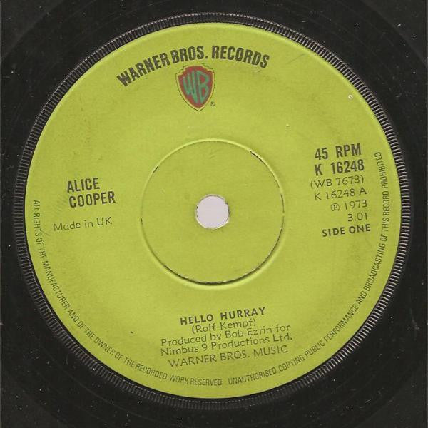 Alice Cooper : Hello Hurray (7", Single, Sol)