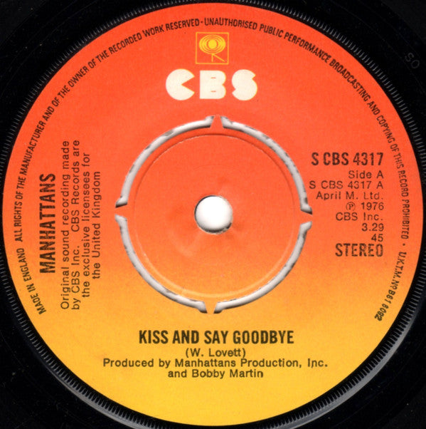Manhattans : Kiss And Say Goodbye (7", Single, Kno)