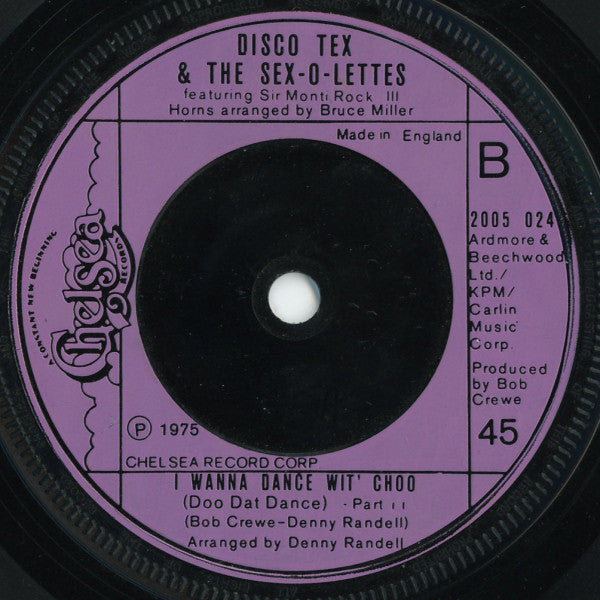 Disco Tex & The Sex-O-Lettes* : I Wanna Dance Wit' Choo (Doo Dat Dance) (7")