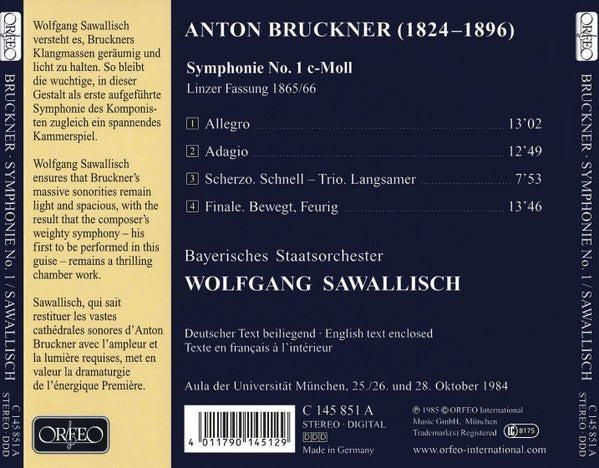 Anton Bruckner, Wolfgang Sawallisch, Bayerisches Staatsorchester : Symphonie Nr. 1 (CD, Album)