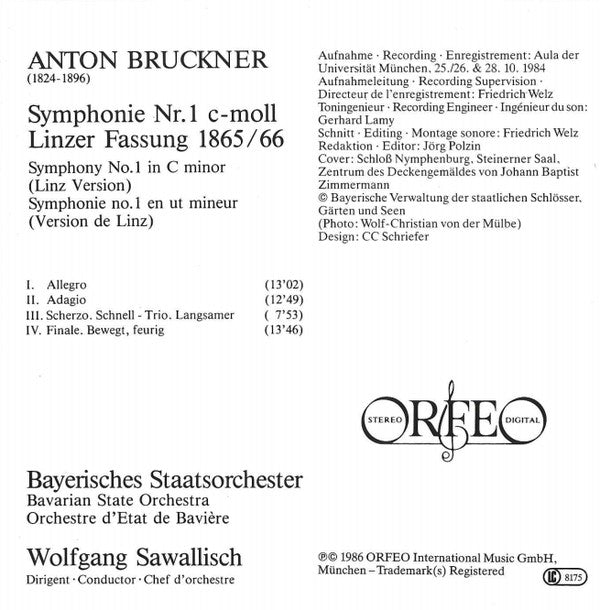 Anton Bruckner, Wolfgang Sawallisch, Bayerisches Staatsorchester : Symphonie Nr. 1 (CD, Album)