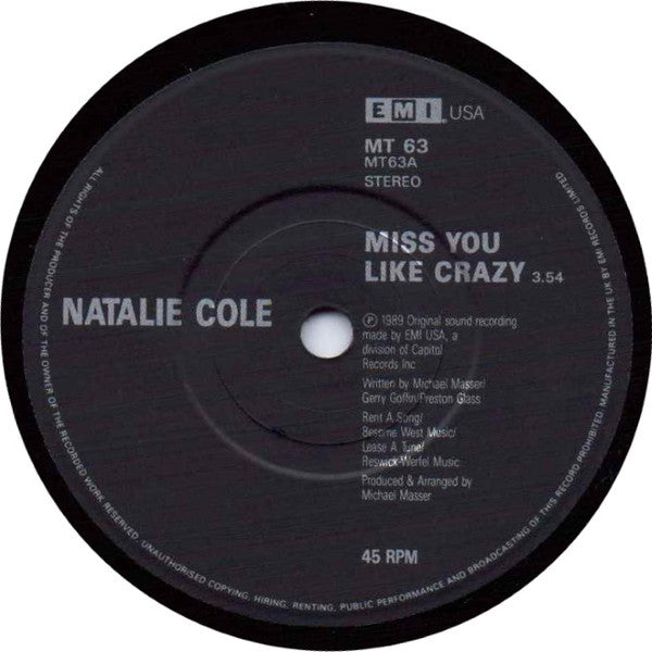 Natalie Cole : Miss You Like Crazy (7", Single, Bla)