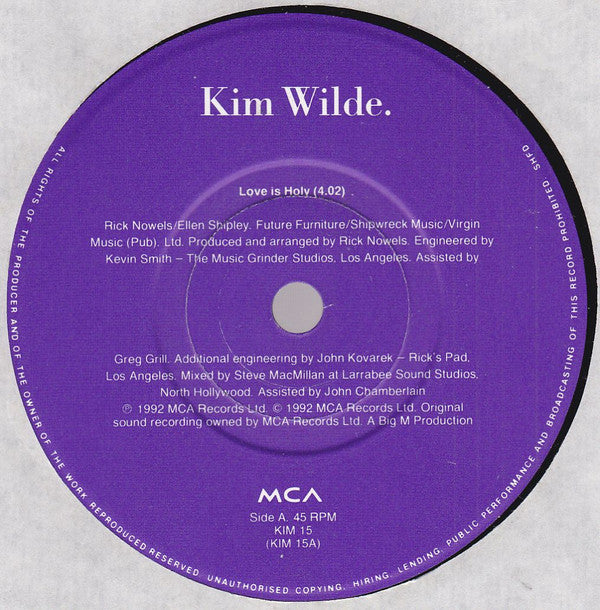 Kim Wilde : Love Is Holy (7", Single, Pap)