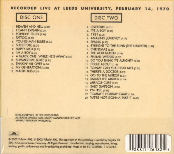 The Who : Live At Leeds (2xCD, Album, Dlx, RE, RM)