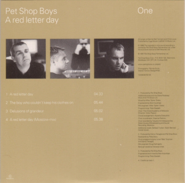 Pet Shop Boys : A Red Letter Day (CD, EP, One)