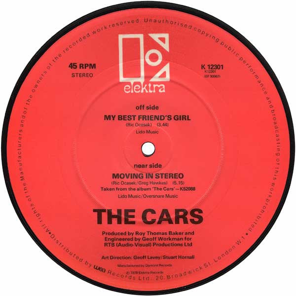 The Cars : My Best Friend's Girl / Moving In Stereo (7", Single, Pic)
