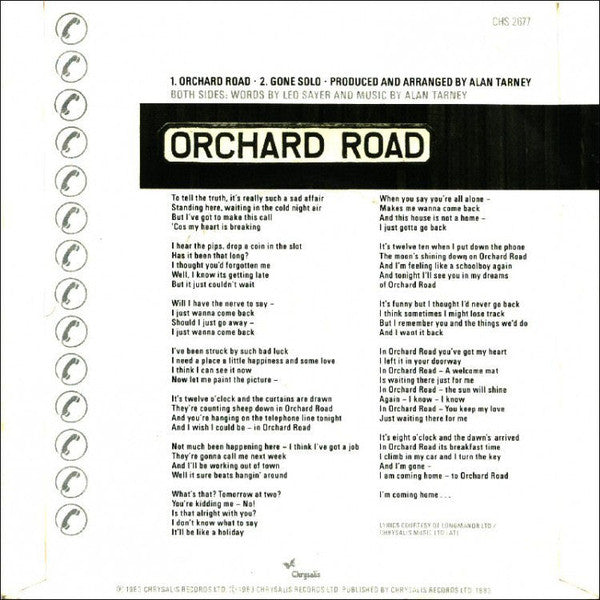 Leo Sayer : Orchard Road (7", Single)