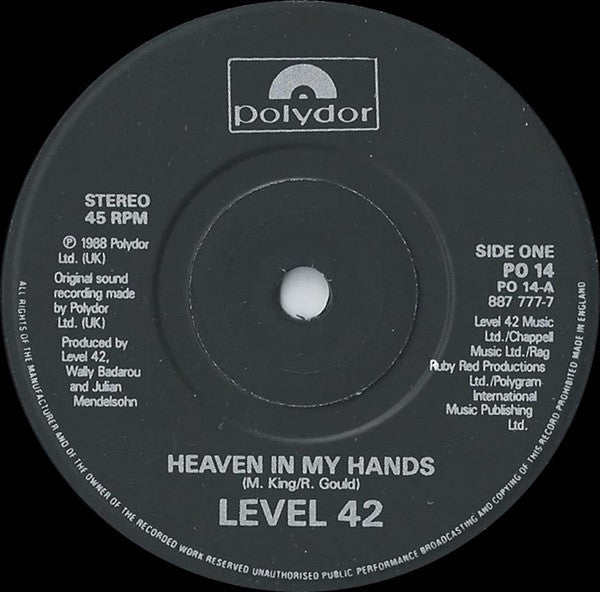 Level 42 : Heaven In My Hands (7", Single, Bla)