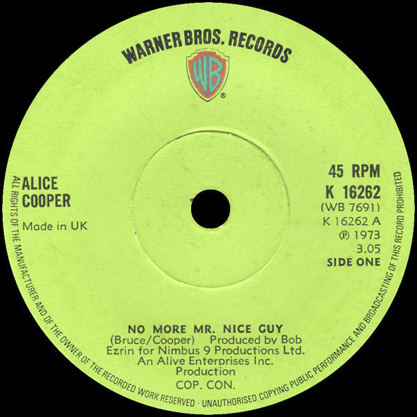 Alice Cooper : No More Mr. Nice Guy (7", Single, Sol)