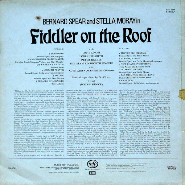 Bernard Spear With The Alyn Ainsworth Orchestra : Fiddler On The Roof (LP, RE)