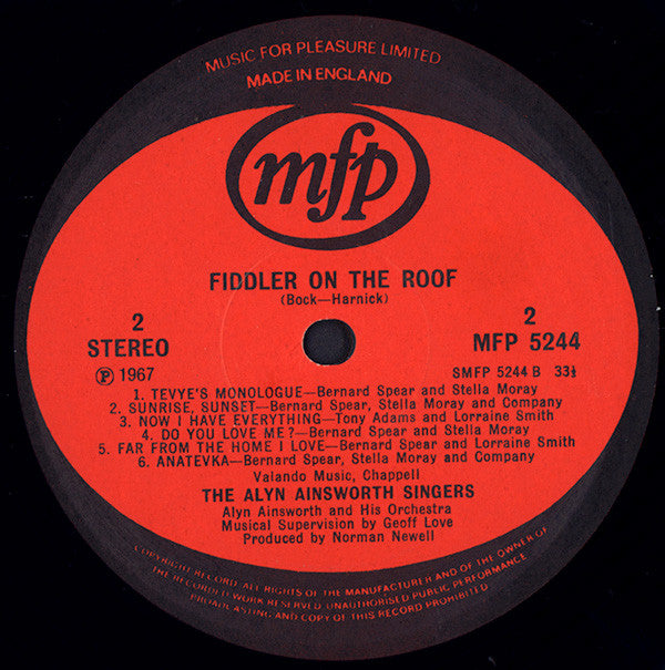 Bernard Spear With The Alyn Ainsworth Orchestra : Fiddler On The Roof (LP, RE)