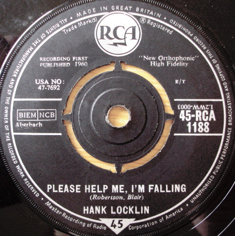 Hank Locklin : Please Help Me, I'm Falling (7", Single)