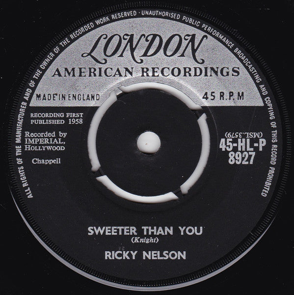 Ricky Nelson (2) : Just  A Little Too Much (7", Single, 4 P)