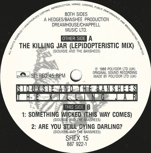 Siouxsie & The Banshees : The Killing Jar  (Lepidopteristic Mix) (12", Single)