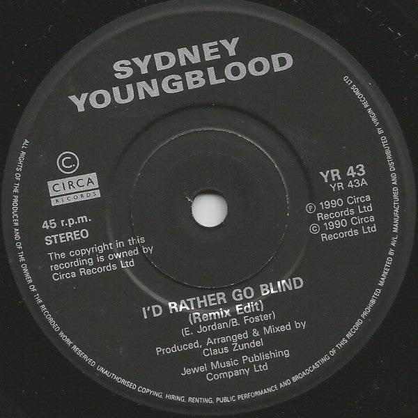 Sydney Youngblood : I'd Rather Go Blind (7", Single)