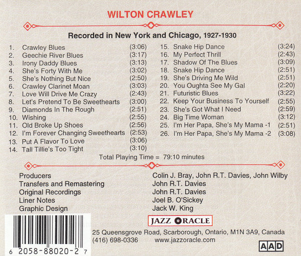 Wilton Crawley : Showman, Composer And Clarinetist - Recorded In New York And Chicago 1927-1930 (CD, Comp, RM)