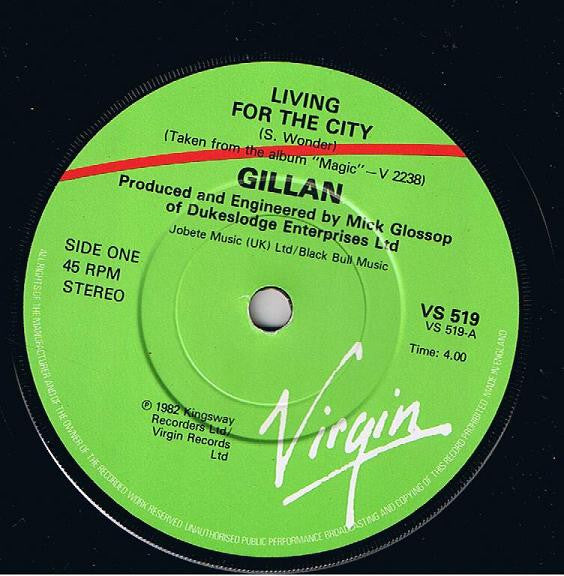 Gillan : Living For The City (7", Single)