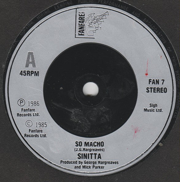 Sinitta : So Macho! (7", Single, Inj)