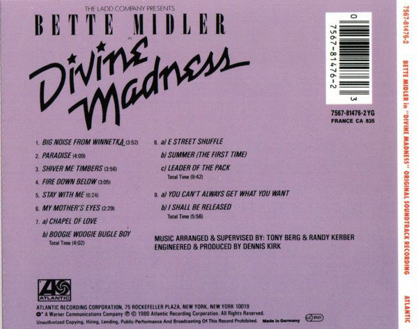 Bette Midler : Divine Madness (CD, Album, RE)