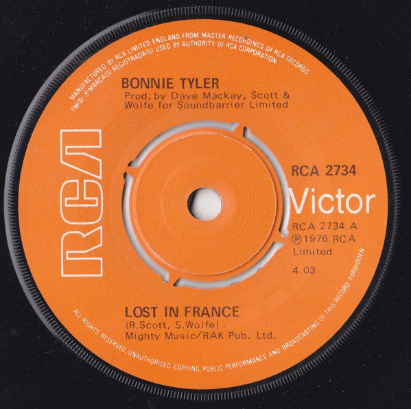 Bonnie Tyler : Lost In France (7", Single, Kno)