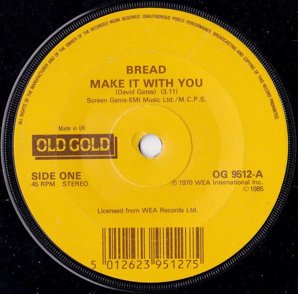 Bread : Make It With You (7", Single, RP)