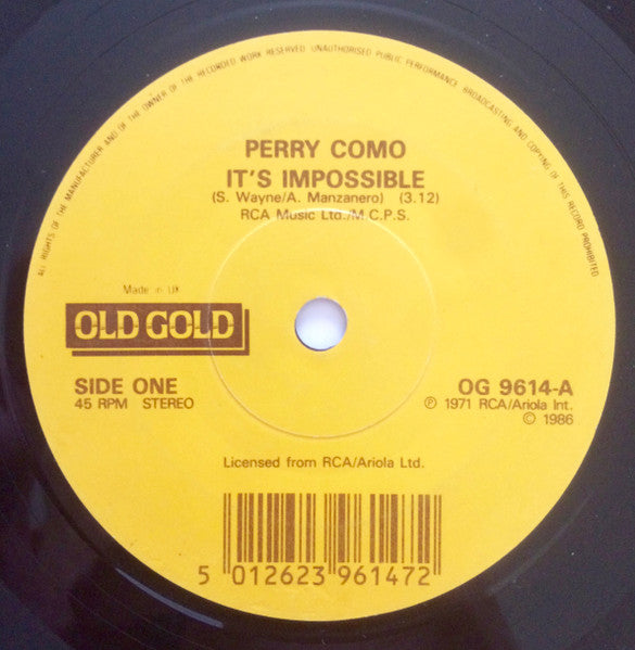 Perry Como : It's Impossible (7")