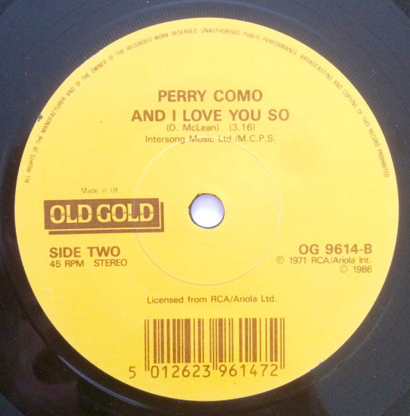 Perry Como : It's Impossible (7")