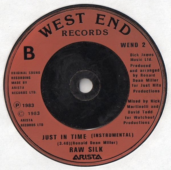 Raw Silk : Just In Time (7", Single, Red)