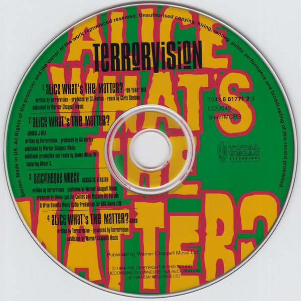 Terrorvision : Alice What's The Matter? (CD, Single, CD1)