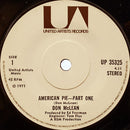 Don McLean : American Pie (7", Single, Sol)