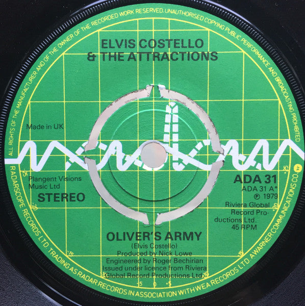 Elvis Costello & The Attractions : Oliver's Army (7", Single, Pus)