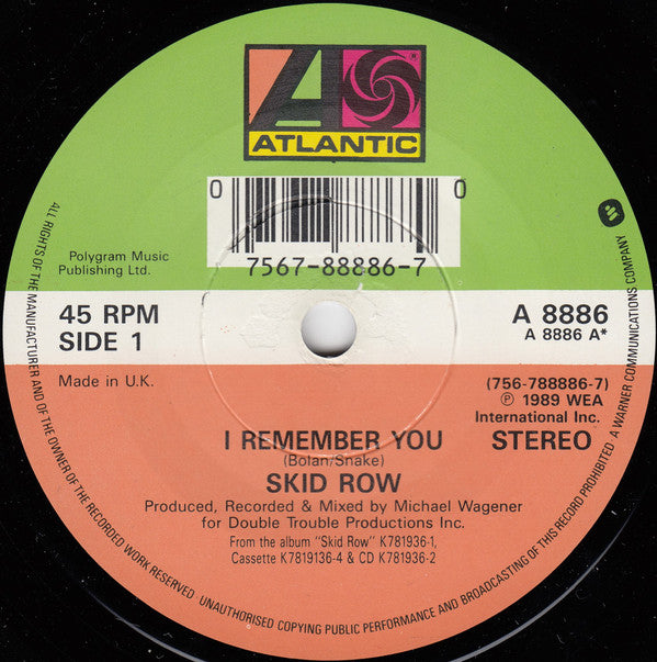 Skid Row : I Remember You (7", Single, S/Edition, Tat)
