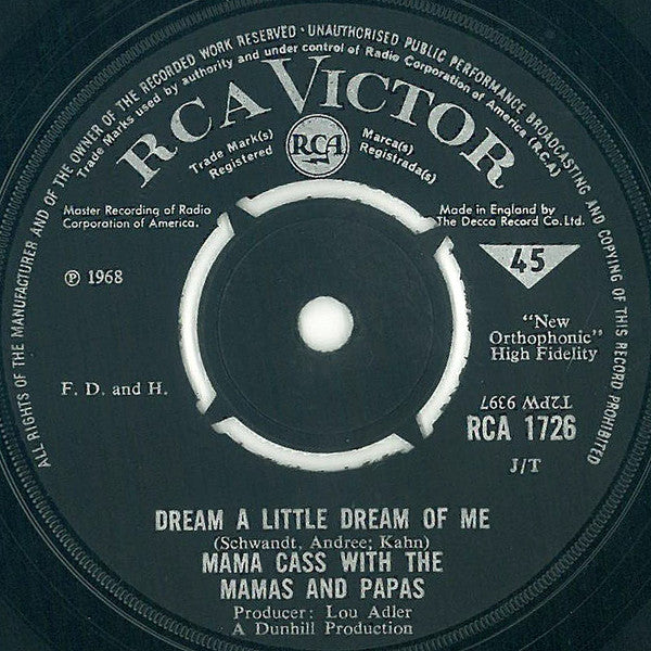 Mama Cass* With The Mamas And Papas* : Dream A Little Dream Of Me (7", Single)