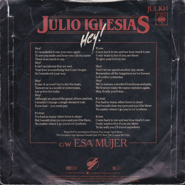 Julio Iglesias : Hey! (7")