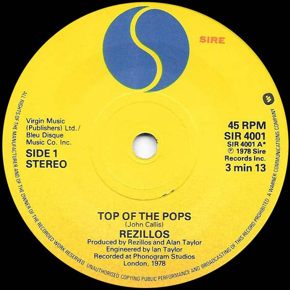 The Rezillos : Top Of The Pops (7", Single)