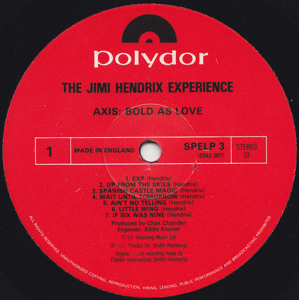 The Jimi Hendrix Experience : Axis: Bold As Love (LP, Album, RE)