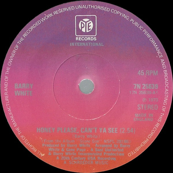 Barry White : Honey Please, Can't Ya See (7", Sol)