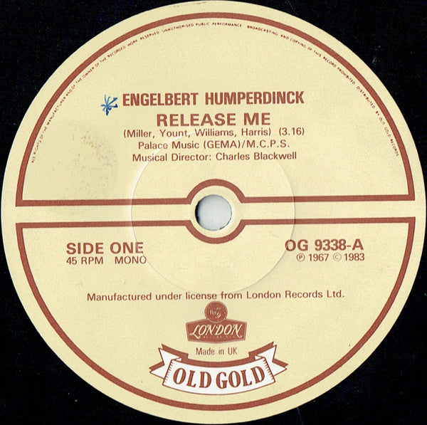 Engelbert Humperdinck : Release Me / There Goes My Everything (7", Mono)